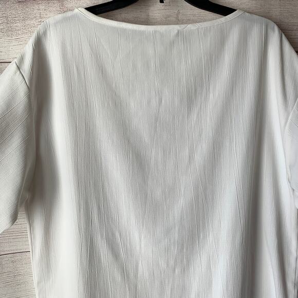 Vintage Melrose White Blouse with Silver Leaf Short Sleeve Long Size M - Picture 8 of 12